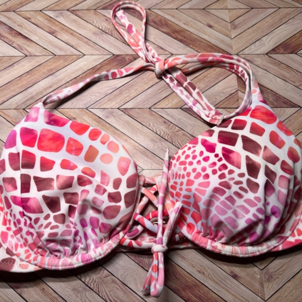 Shade&Shore women’s lace up tie pink & white swimsuit top only